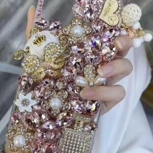 Luxurious Pink Crystal Embellished Phone Case - Sparkling Floral Design